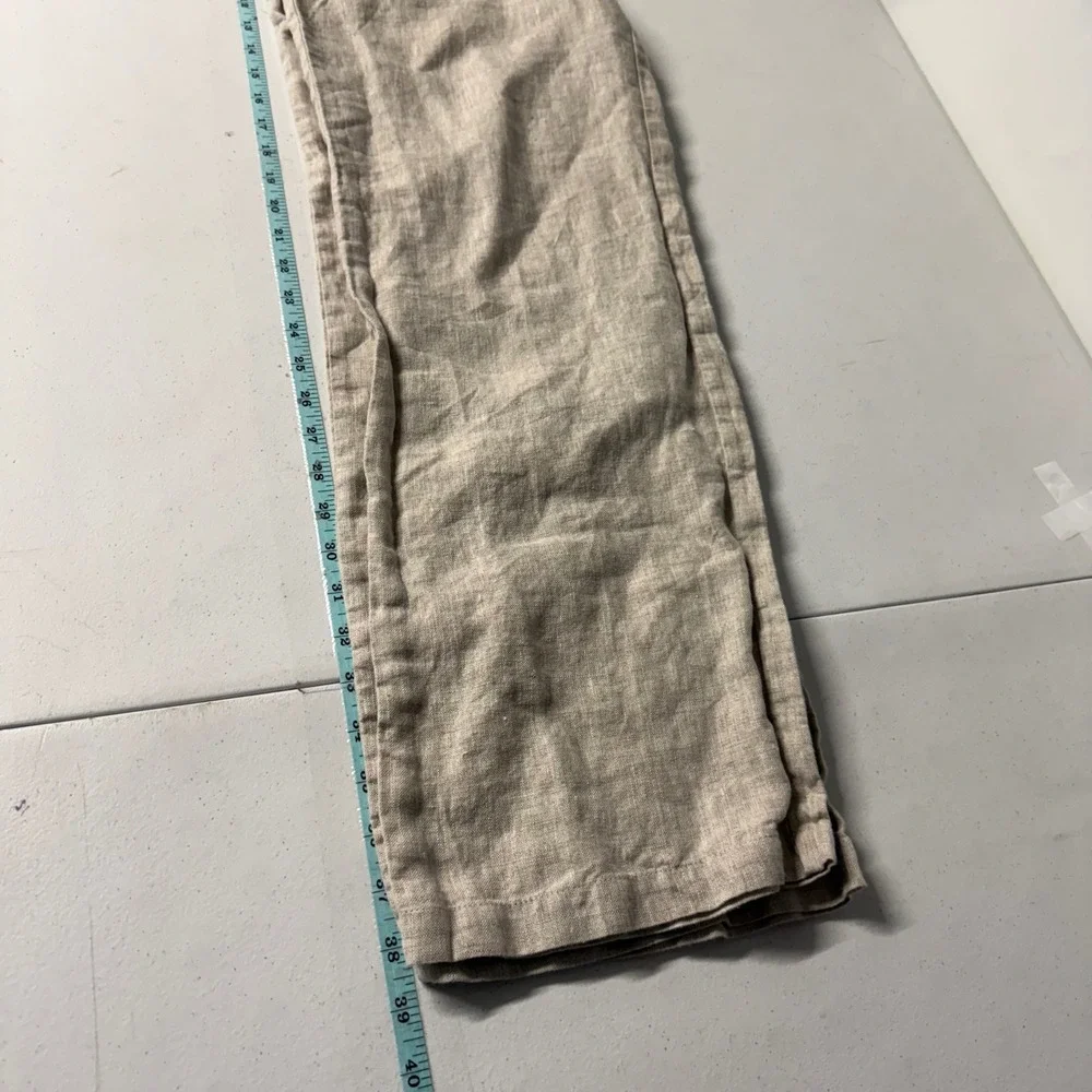 Reformation Olina Linen Pants Oatmeal Beige Drawstring Straight Leg XS